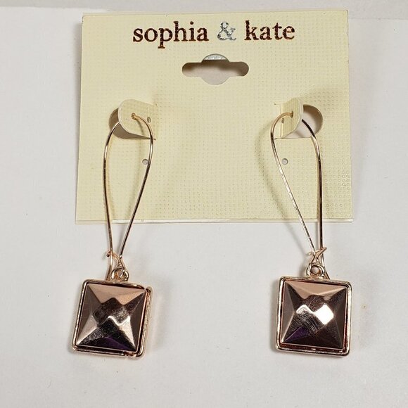 Sophia & Kate Women's Polished Rose Gold tone Square Kidney Wire Drop Earrings - Picture 3 of 6